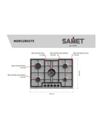 Table de cuisson à gaz 5 feux en acier inoxydable 75 cm couleur inox - Samet Mercurio