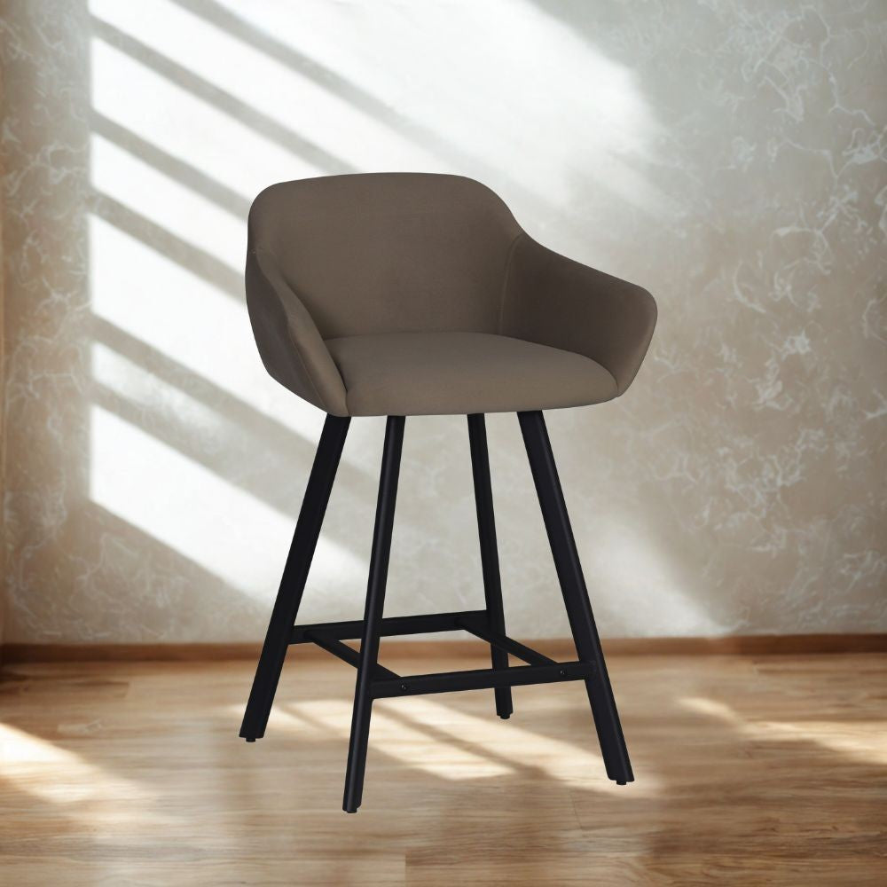 Sgabello Mey tortora con seduta imbottita e gambe in metallo nero - Eleganza e comfort per la zona snack