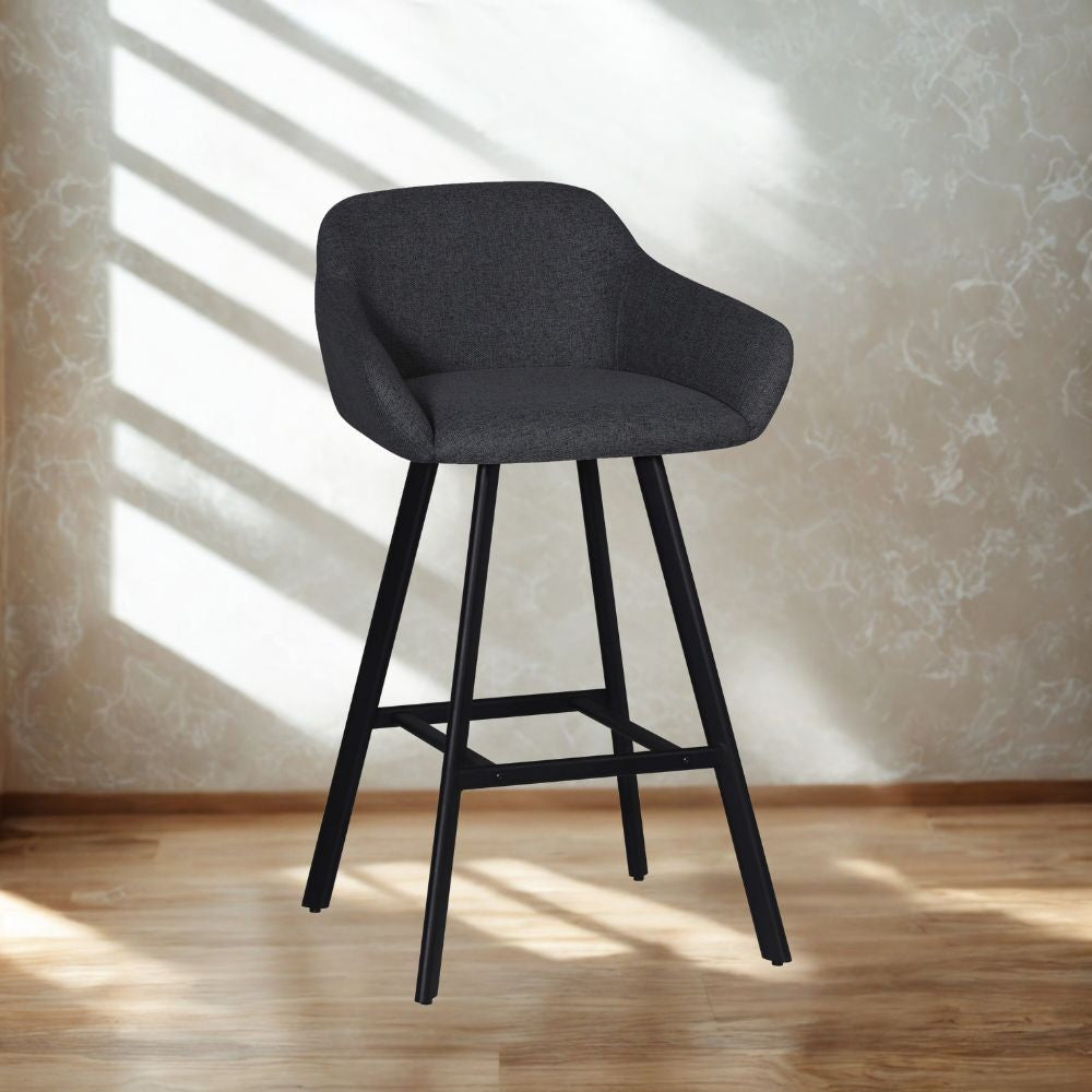 Sgabello Mey grigio scuro con seduta imbottita e gambe in metallo nero - Eleganza e comfort per la zona snack