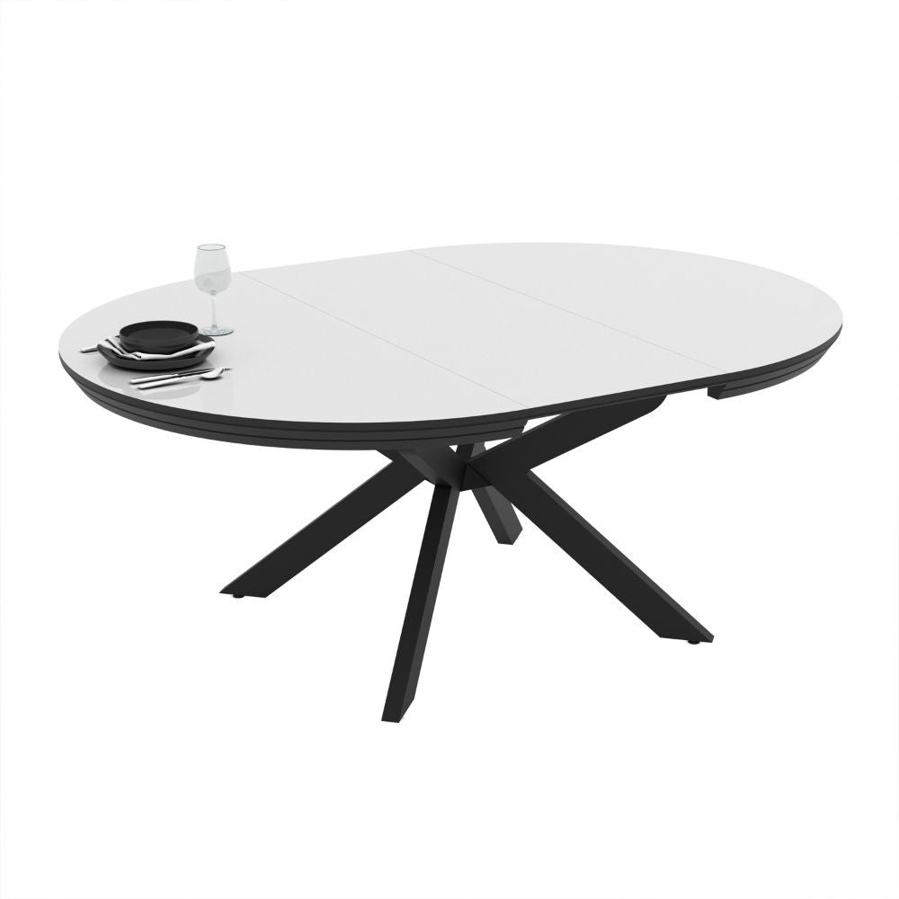 Tavolo rotondo allungabile Meli bianco lucido con gambe nere 138x138x76H