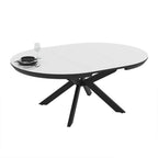 Tavolo rotondo allungabile Meli bianco lucido con gambe nere 138x138x76H