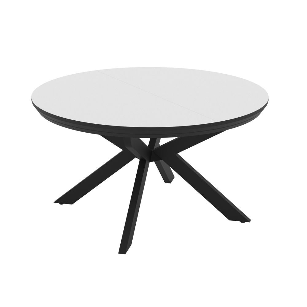 Tavolo rotondo allungabile Meli bianco lucido con gambe nere 138x138x76H