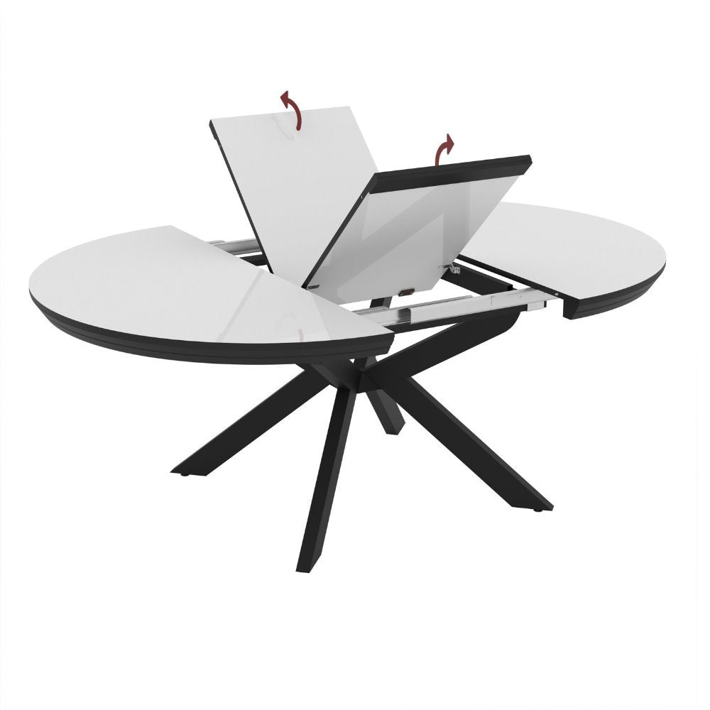 Tavolo rotondo allungabile Meli bianco lucido con gambe nere 138x138x76H