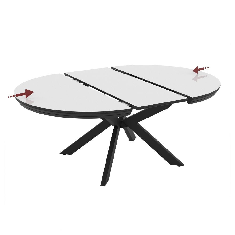 Tavolo rotondo allungabile Meli bianco lucido con gambe nere 138x138x76H