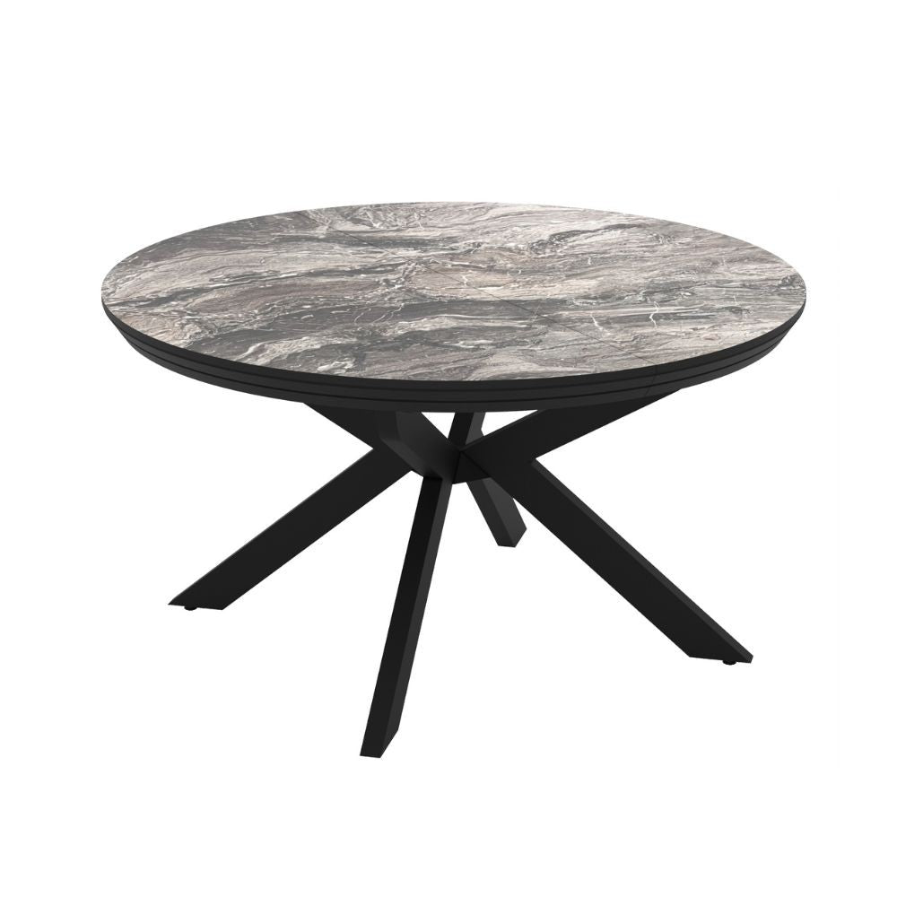 Tavolo rotondo allungabile Meli effetto marmo nero lucido con gambe nere 138x138x76H