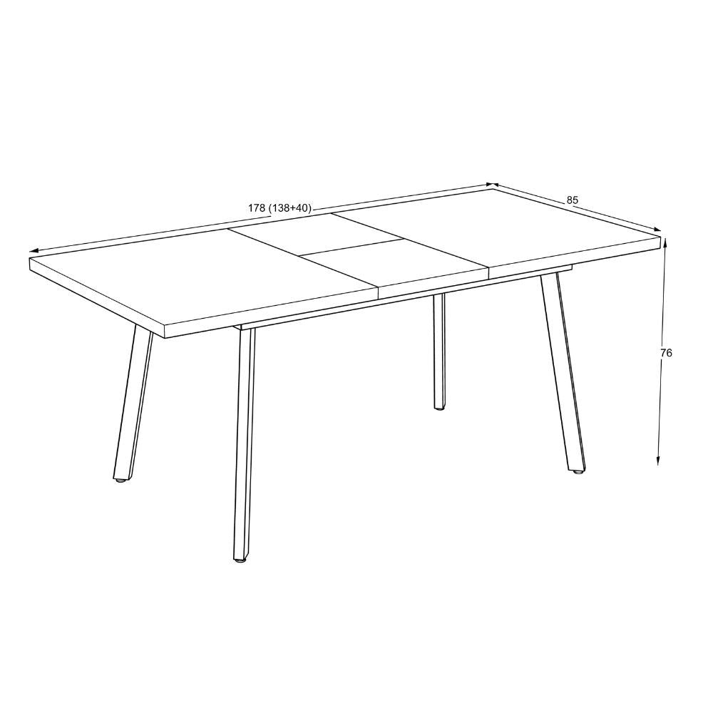 Tavolo allungabile piano colore bianco frassinato e gambe in metallo nero Lini 138x85x76h