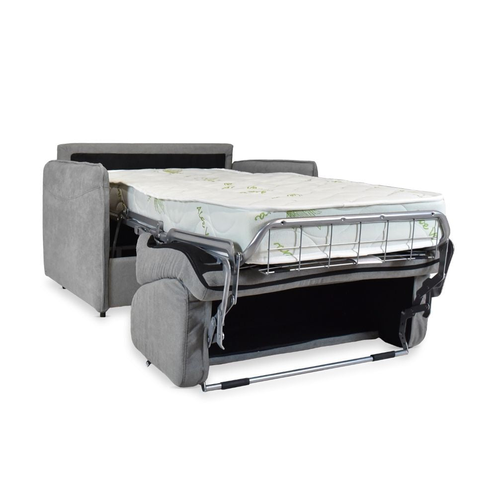 Poltrona letto Piri grigio con rete elettrosaldata e materasso - Il comfort che si apre al bisogno