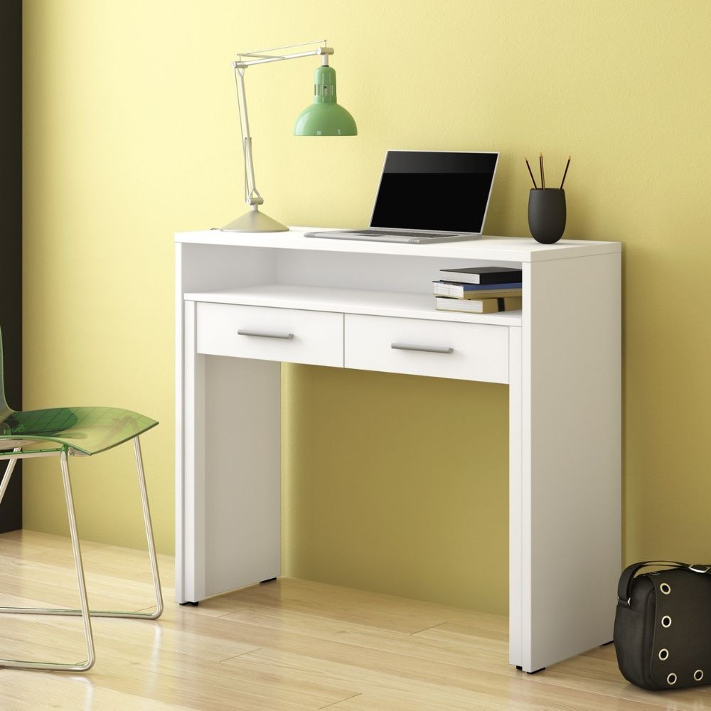 Scrivania Consolle Scrivia bianco opaco con piano estraibile - Design Funzionale e Salvaspazio