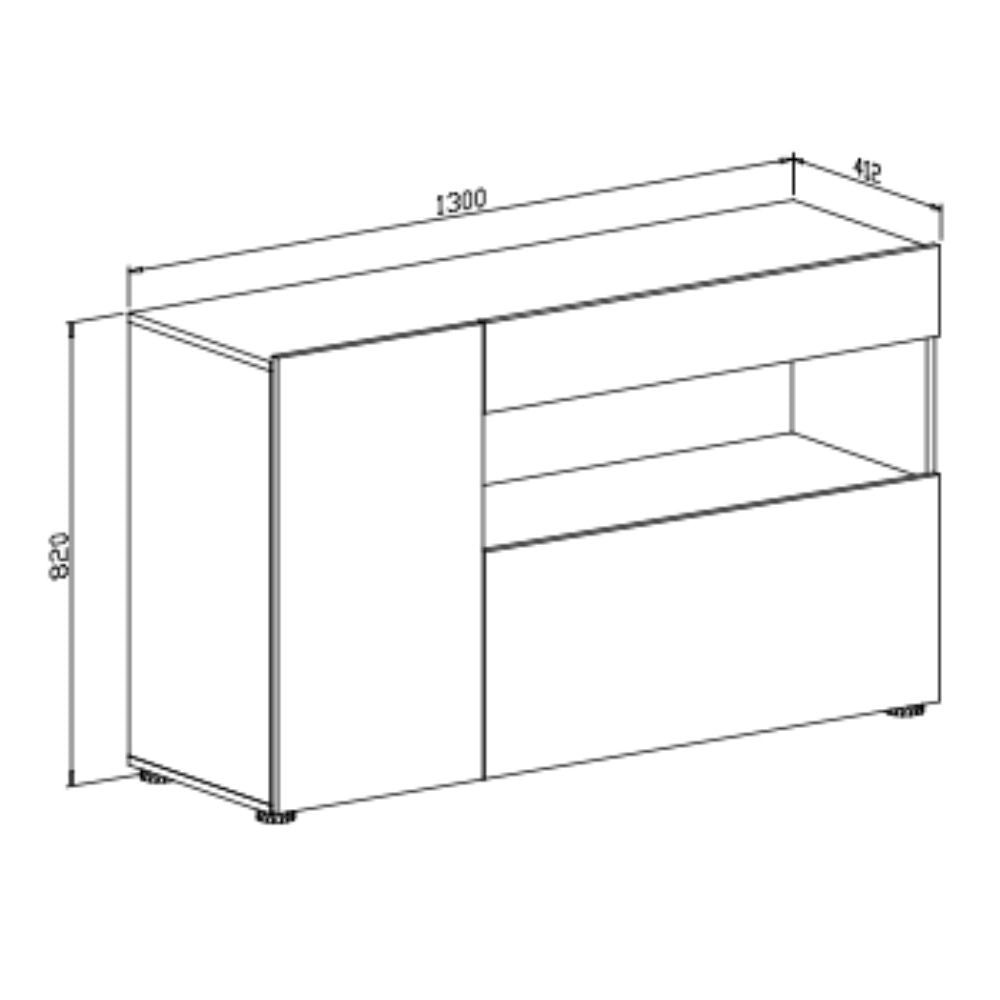 Madia Astra cemento e bianco con 2 ante cassetto e vano a giorno 130x41.2x82H
