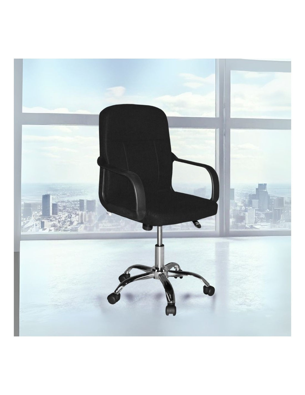 Bürostuhl, schwarz, Stoff, mit Rollen und Armlehnen – PC116P