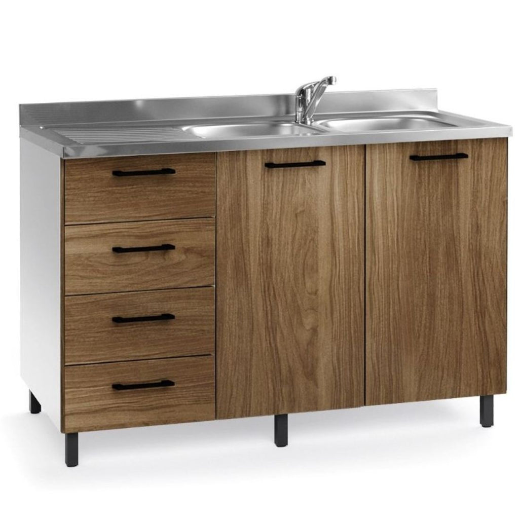 Mobile sottolavello con cassetti e lavello colore noce naturale 120 cm sinistro