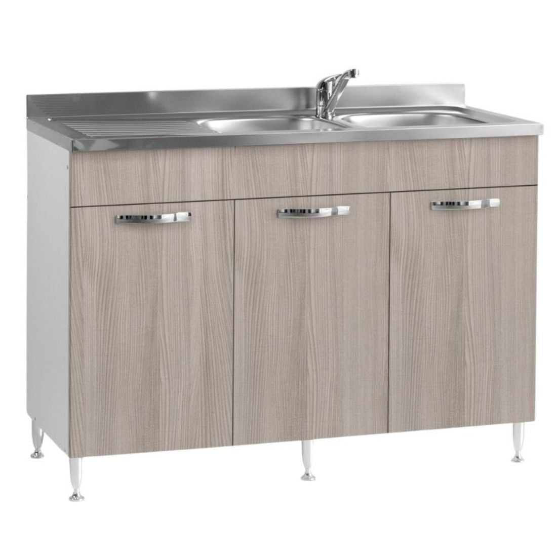 Waschbeckenunterschrank mit 3 Türen und Spüle, Farbe Ulme, 120 cm