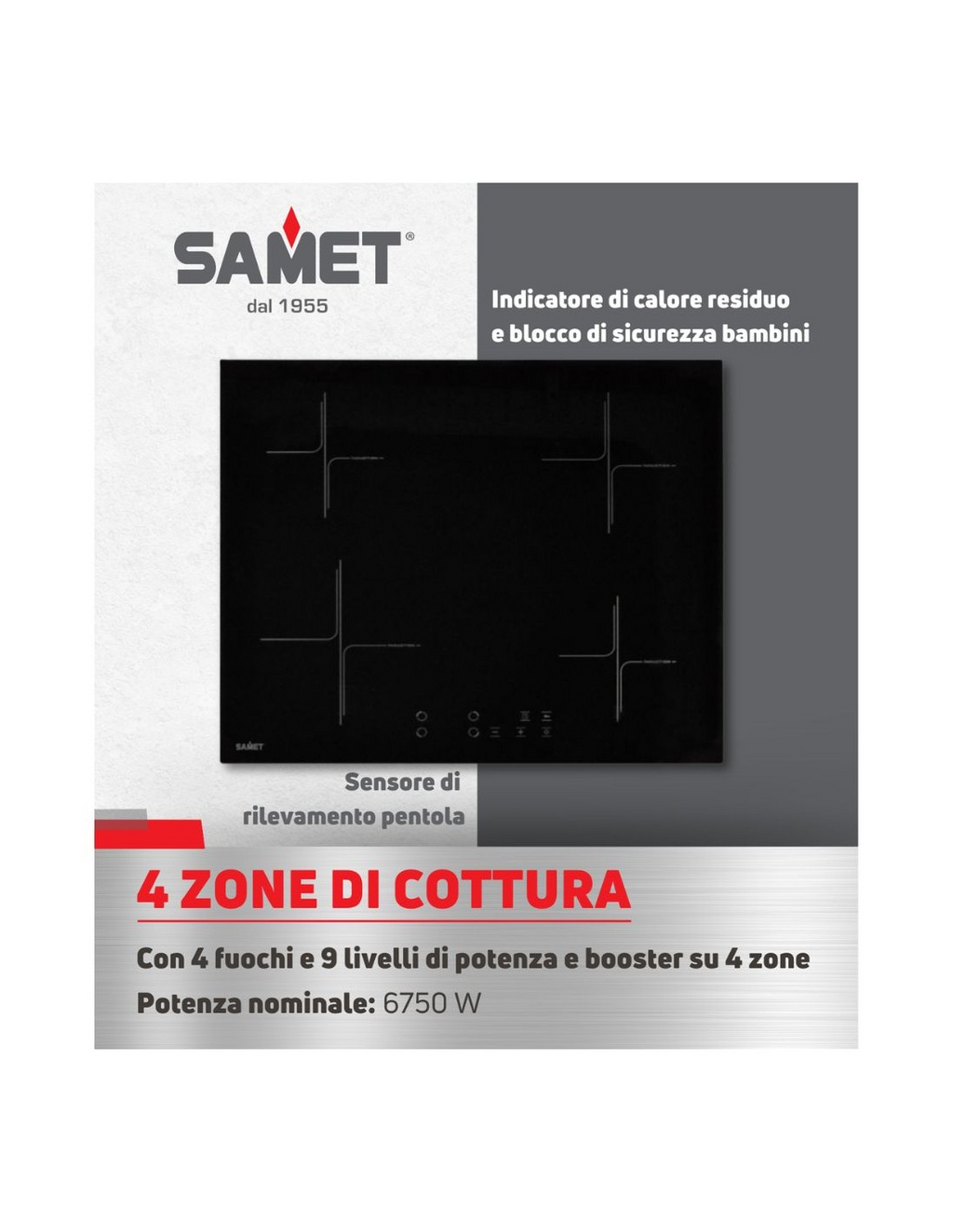 60 cm Induktionskochfeld mit 4 Zonen, schwarz - Samet Etna60 F