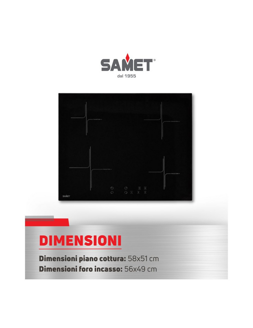60 cm Induktionskochfeld mit 4 Zonen, schwarz - Samet Etna60 F