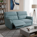 Divano relax 3 posti con 2 recliner elettrici in tessuto idrorepellente azzurro Alice