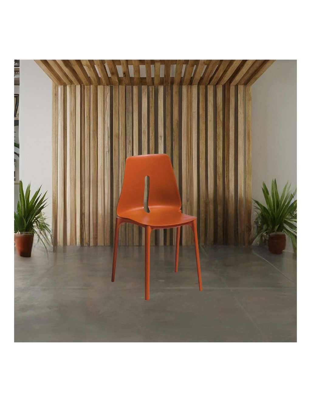Lot de 4 chaises en polypropylène couleur rouge brique pour intérieur ou extérieur - Oblong