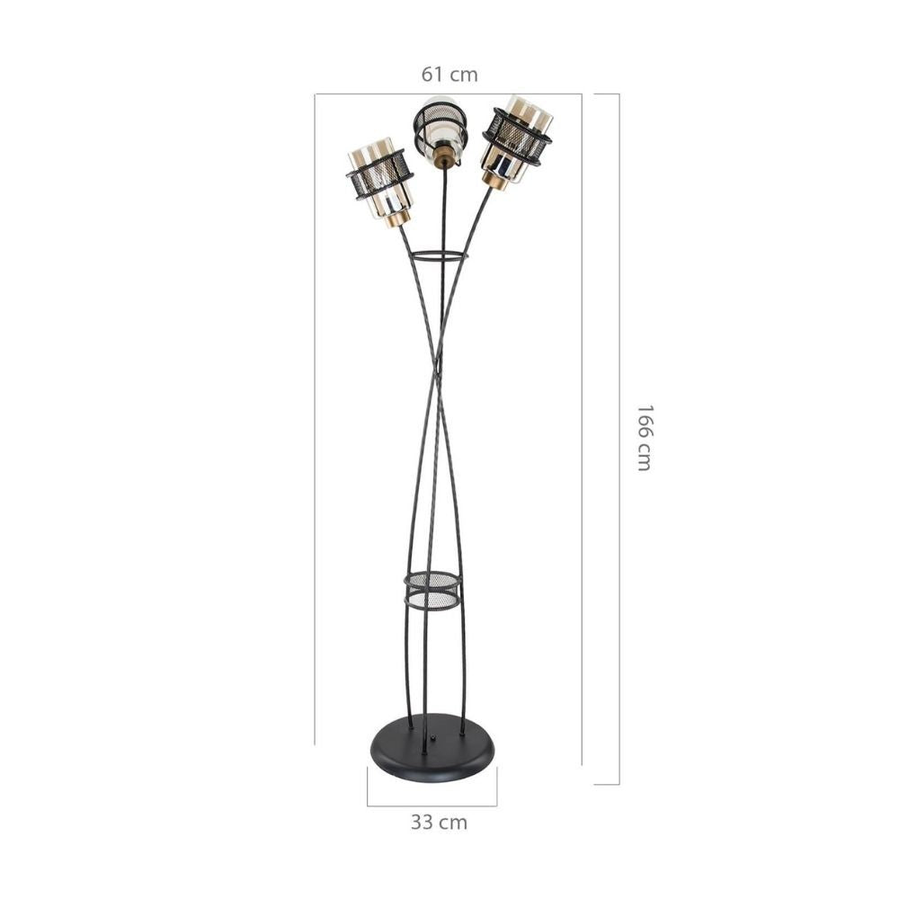 Stehleuchte 160H cm aus geflochtenem Eisen mit 3 Glasleuchten - Grande MDL3812