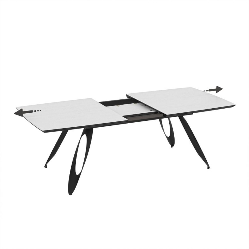 TAVOLO MERKUR TOP BIANCO FRASSINATO E GAMBE NERO 190+60 CM