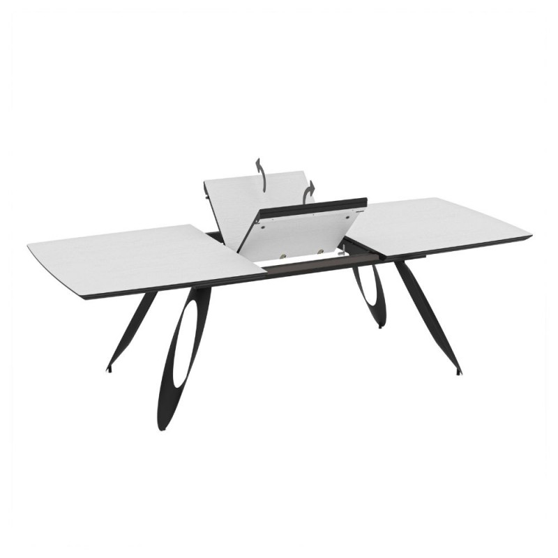 TAVOLO MERKUR TOP BIANCO FRASSINATO E GAMBE NERO 190+60 CM