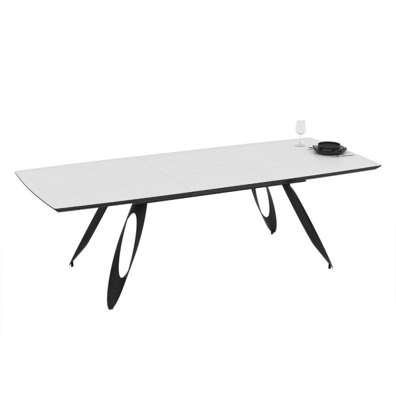 TAVOLO MERKUR TOP BIANCO FRASSINATO E GAMBE NERO 190+60 CM