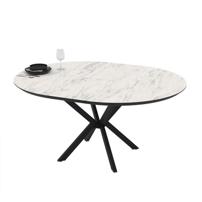 TAVOLO DOBOK TOP EFFETTO MARMO OPACO E GABME NERE Ø110+35 CM)
