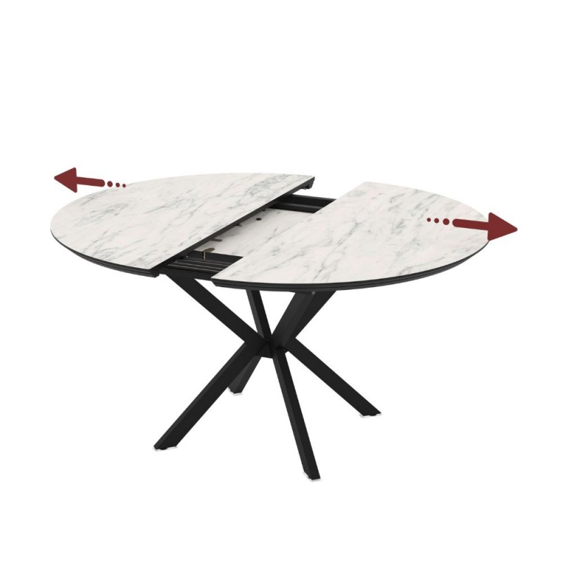 TAVOLO DOBOK TOP EFFETTO MARMO OPACO E GABME NERE Ø110+35 CM)