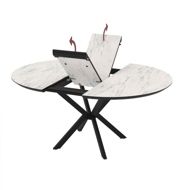 TAVOLO DOBOK TOP EFFETTO MARMO OPACO E GABME NERE Ø110+35 CM)
