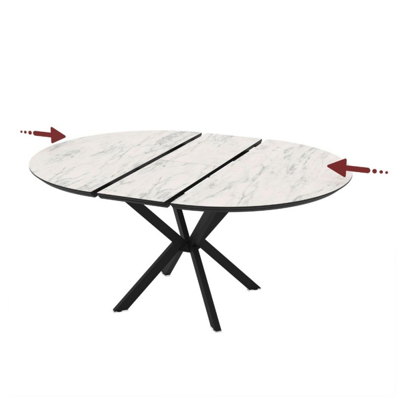 TAVOLO DOBOK TOP EFFETTO MARMO OPACO E GABME NERE Ø110+35 CM)