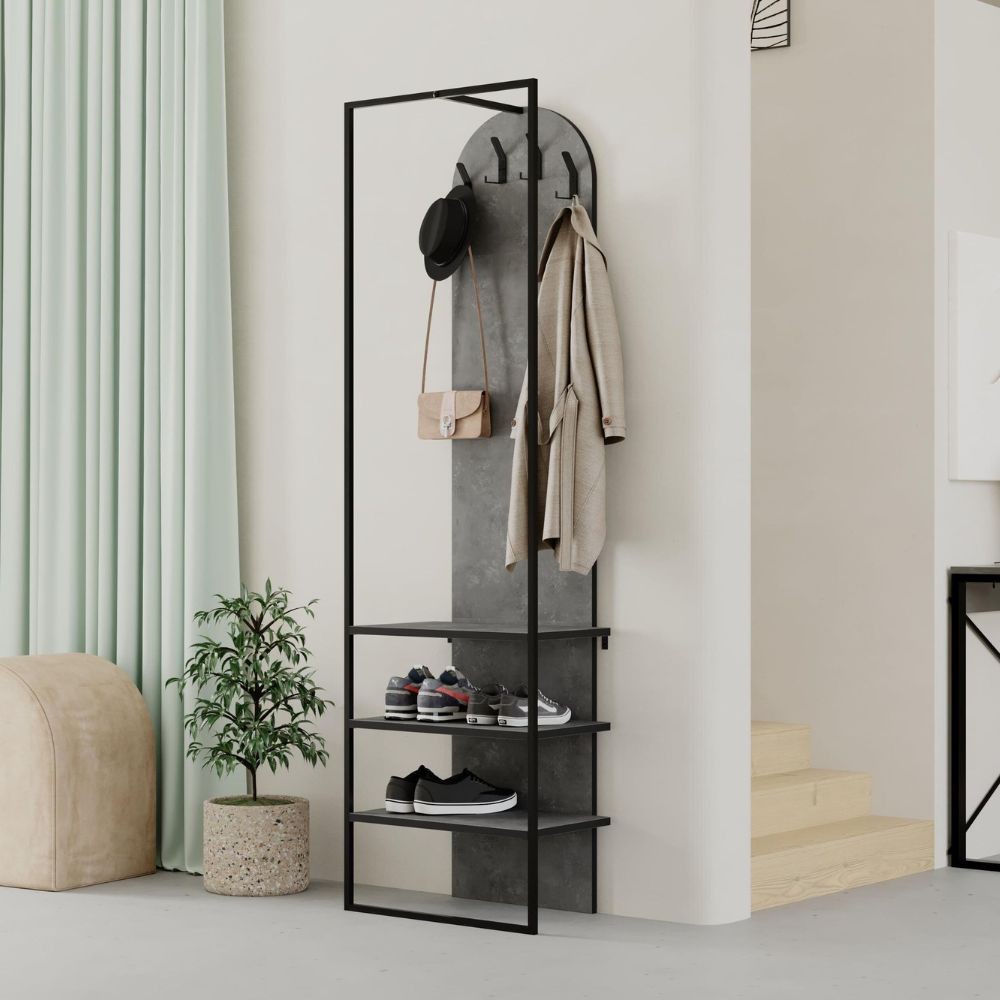 Mobile ingresso grigio Archy con appendiabiti e scarpiera 53x31.7x180H - Stile industriale e organizzazione