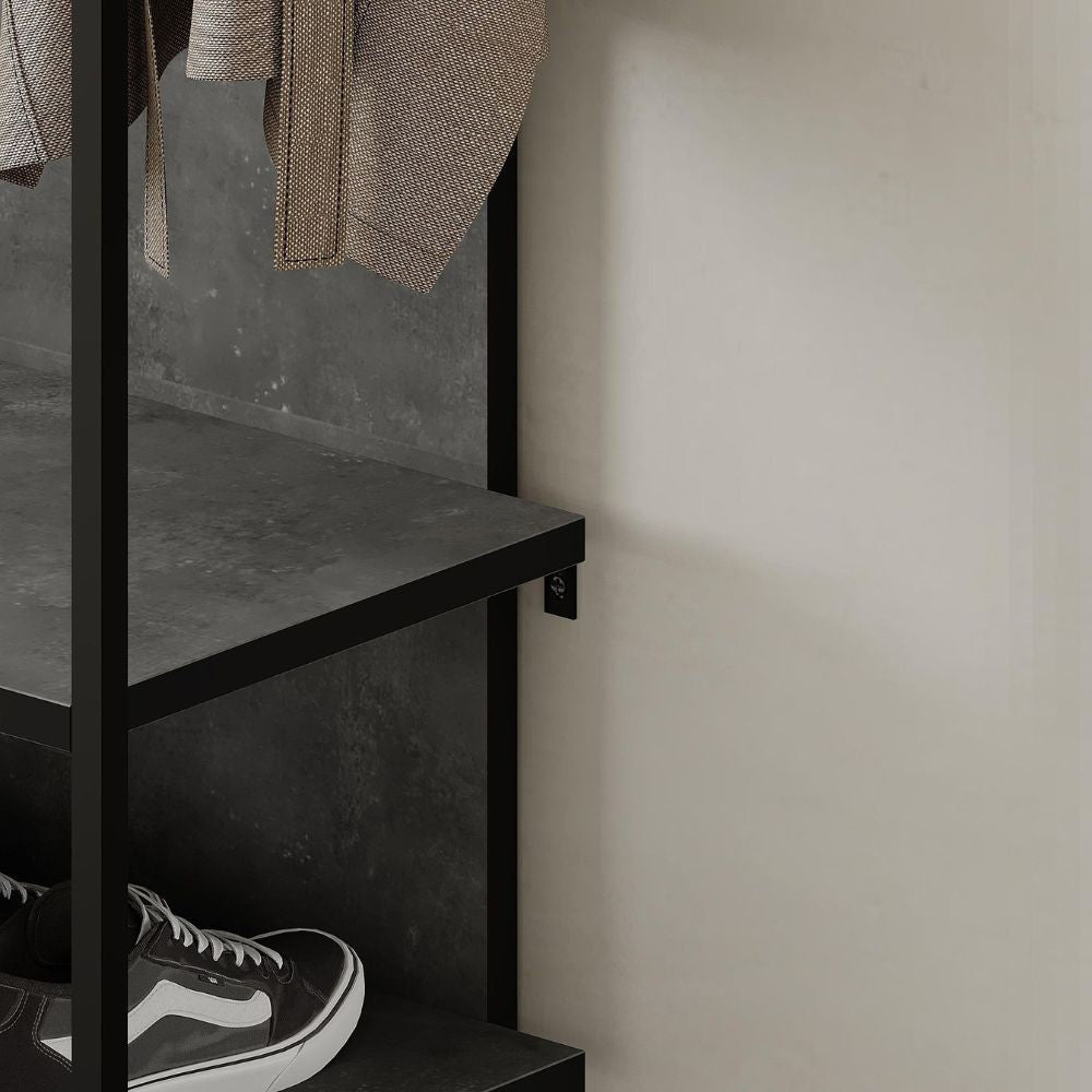 Mobile ingresso grigio Archy con appendiabiti e scarpiera 53x31.7x180H - Stile industriale e organizzazione