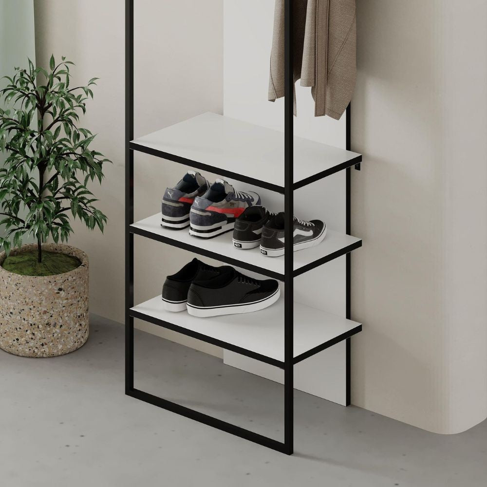 Mobile ingresso bianco Archy con appendiabiti e scarpiera 53x31.7x180H - Stile industriale e organizzazione