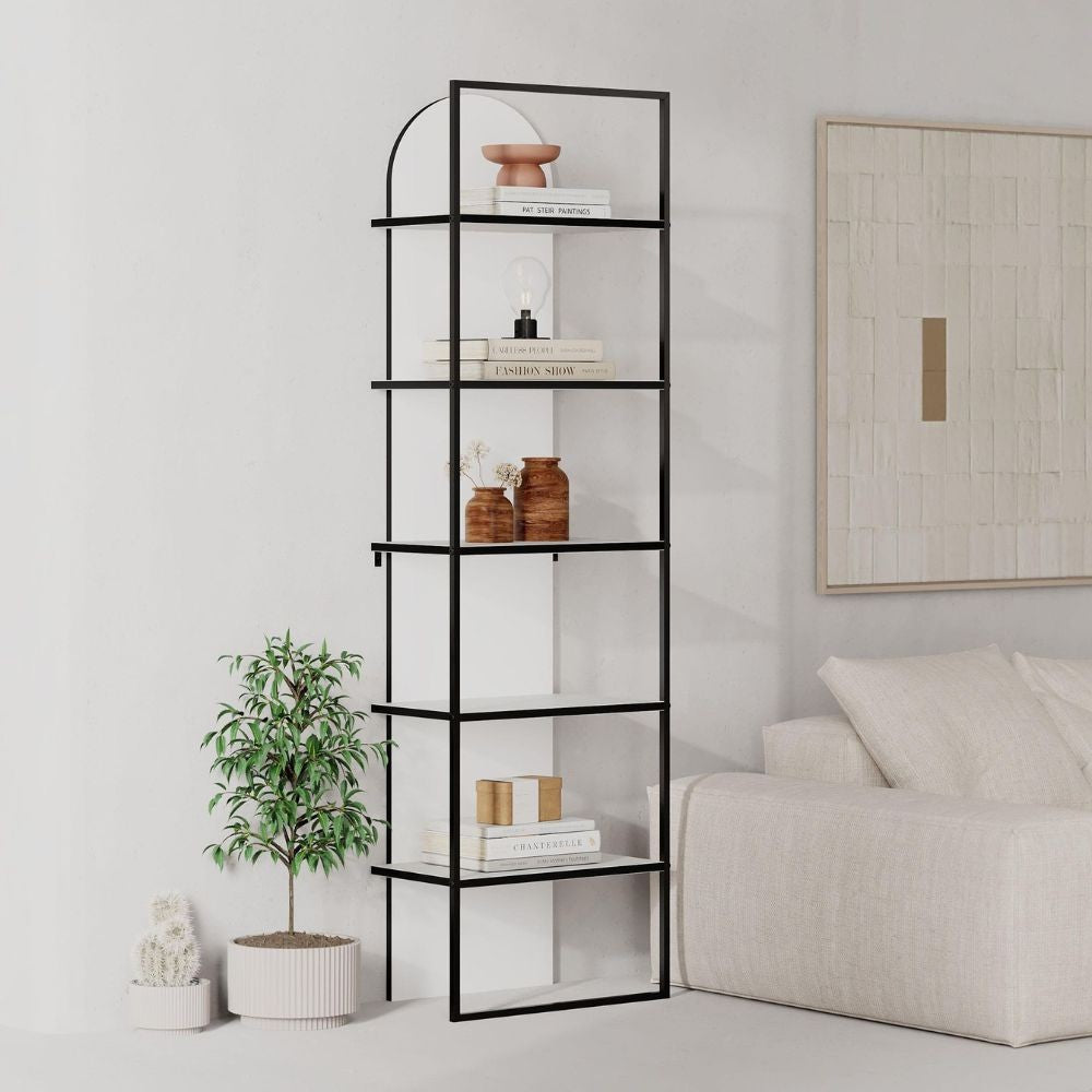Libreria Archy 5 ripiani colore bianco 53x31.7x180H - Eleganza industriale e spazio funzionale