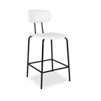 Sgabello Glami con struttura in metallo nero e seduta in ecopelle bianco