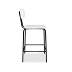 Sgabello Glami con struttura in metallo nero e seduta in ecopelle bianco