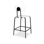 Sgabello Glami con struttura in metallo nero e seduta in ecopelle bianco