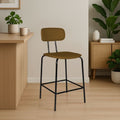 Sgabello Glami con struttura in metallo nero e seduta in ecopelle brown