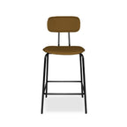 Sgabello Glami con struttura in metallo nero e seduta in ecopelle brown