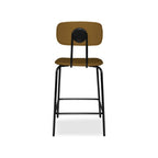 Sgabello Glami con struttura in metallo nero e seduta in ecopelle brown