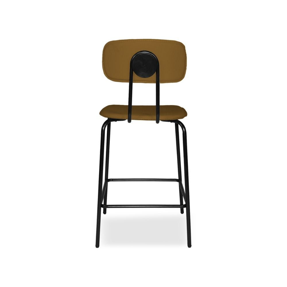 Sgabello Glami con struttura in metallo nero e seduta in ecopelle brown