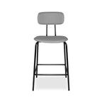 Sgabello Glami con struttura in metallo nero e seduta in ecopelle grigio