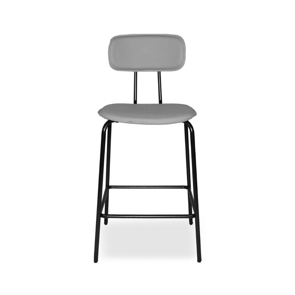 Sgabello Glami con struttura in metallo nero e seduta in ecopelle grigio