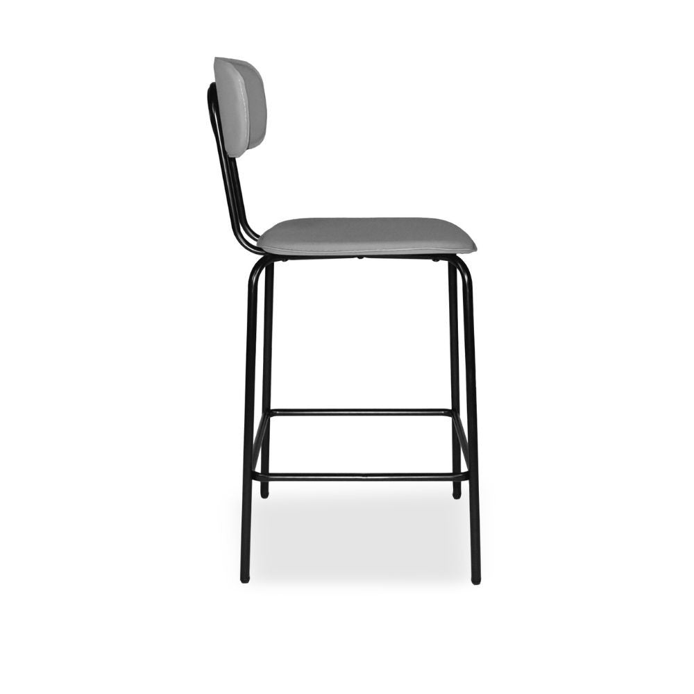 Sgabello Glami con struttura in metallo nero e seduta in ecopelle grigio