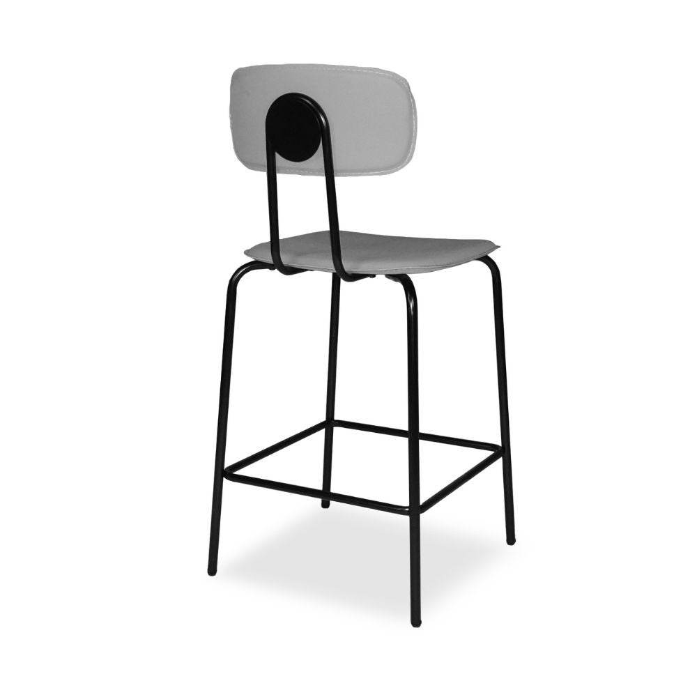 Sgabello Glami con struttura in metallo nero e seduta in ecopelle grigio