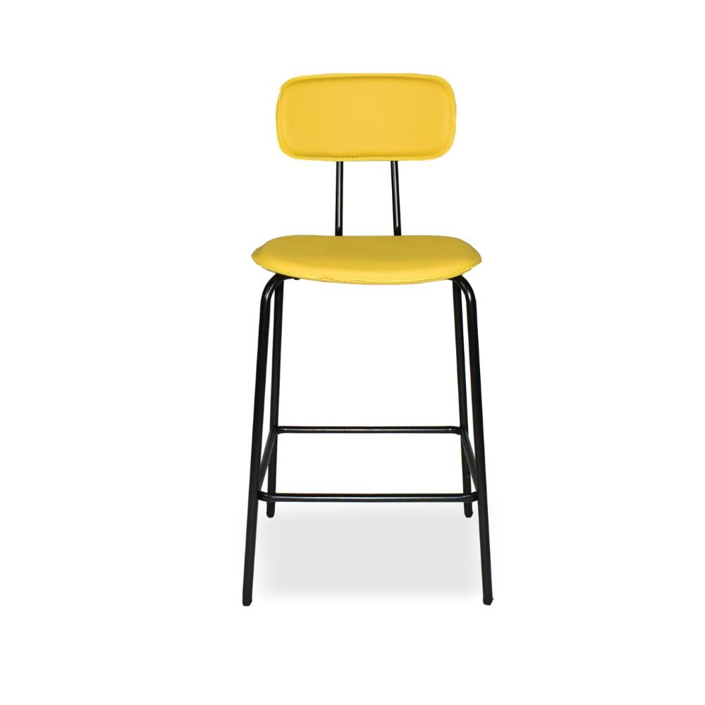 Sgabello Glami con struttura in metallo nero e seduta in ecopelle giallo