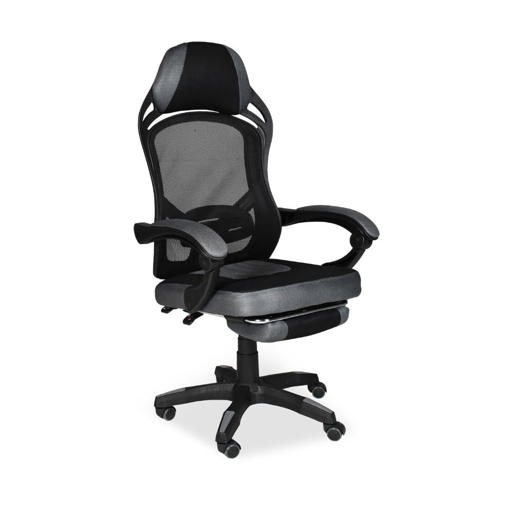 Sedia gaming Gandi con poggiapiedi estensibile e schienale in rete nero