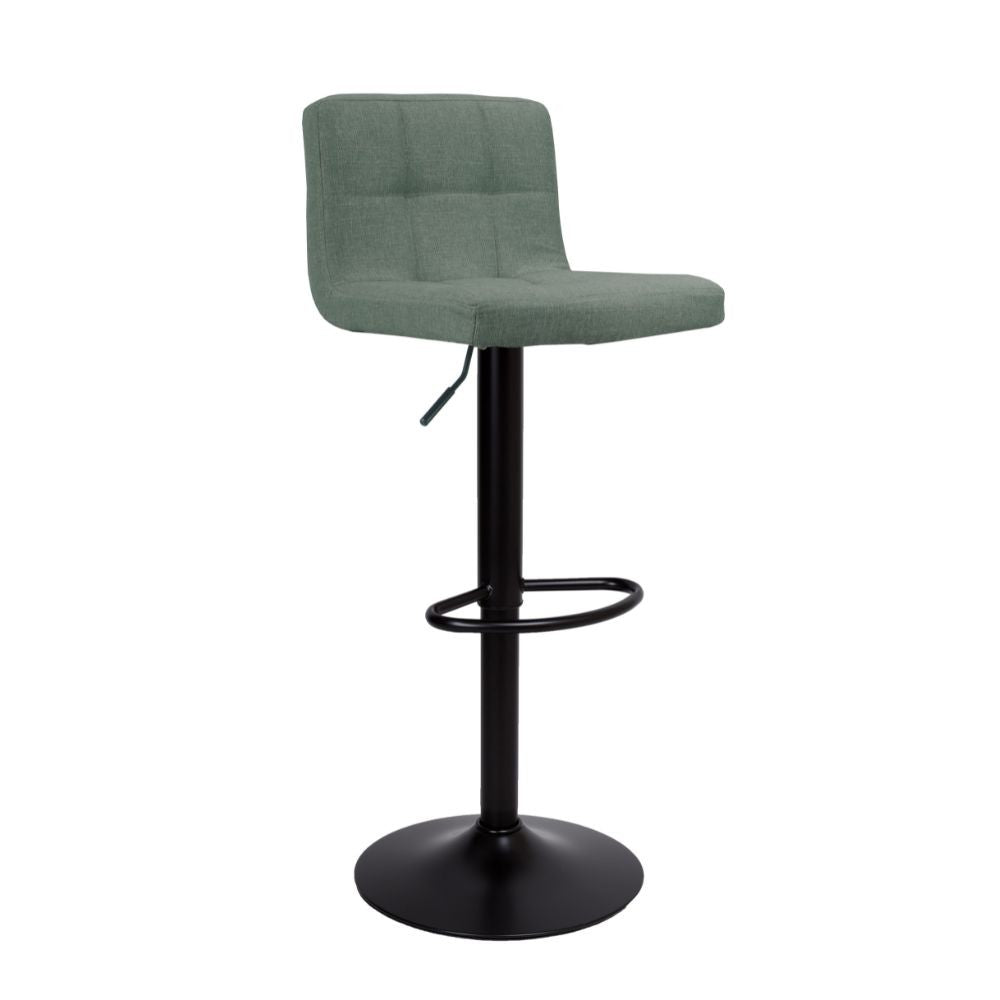 Sgabello regolabile con seduta in tessuto verde e base in metallo nero opaco Mosva