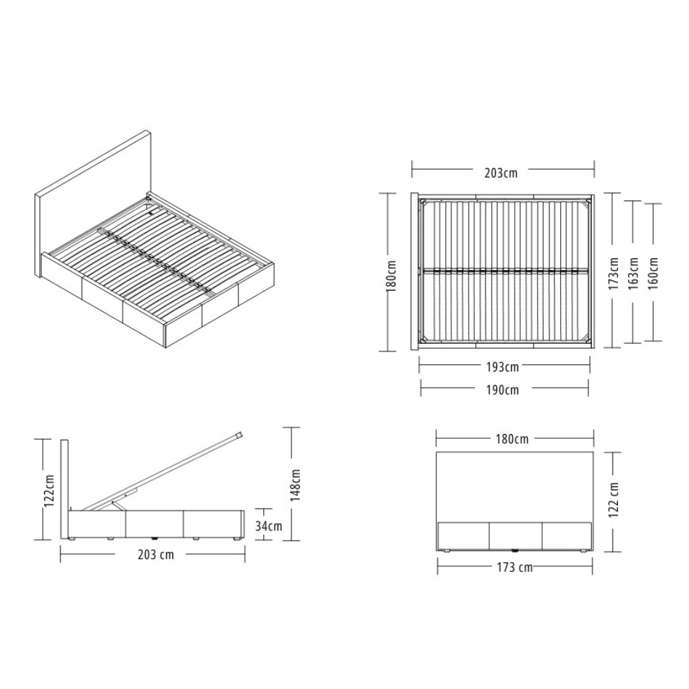 Letto matrimoniale con contenitore in tessuto grigio chiaro Line
