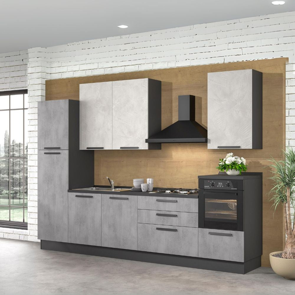 Cucina lineare con elettrodomestici colore ossido e spatolato 330 cm - Sinky