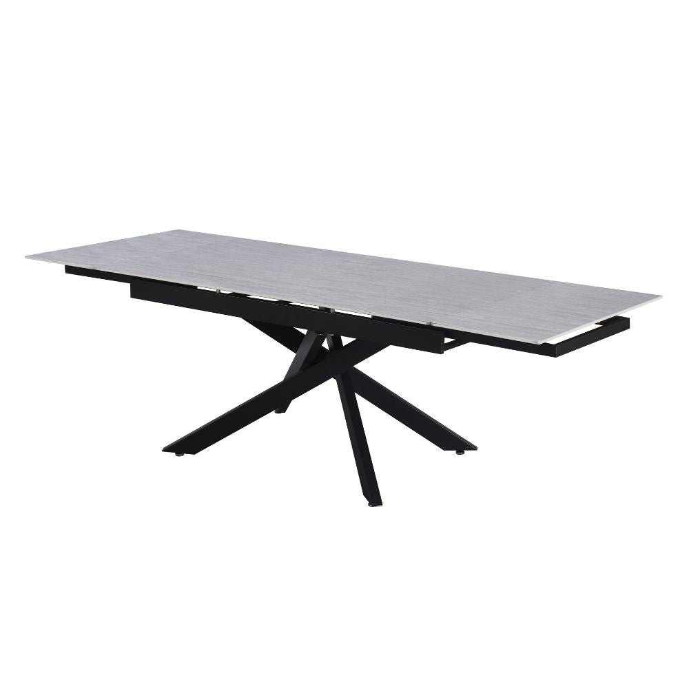 Tavolo allungabile piano in ceramica larice beige e gambe in metallo nero 160x90x75.5H cm