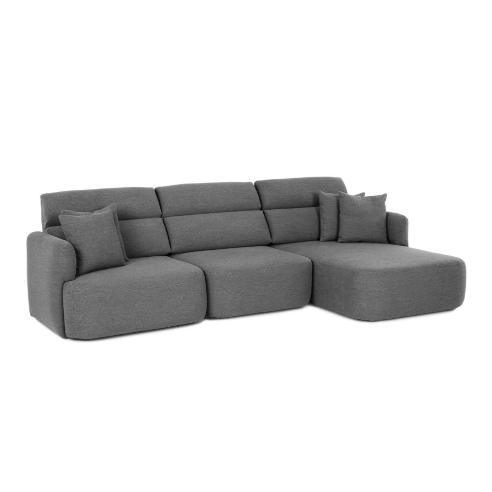 Canapé avec méridienne réversible et assise coulissante en tissu gris foncé 307 cm - Koda